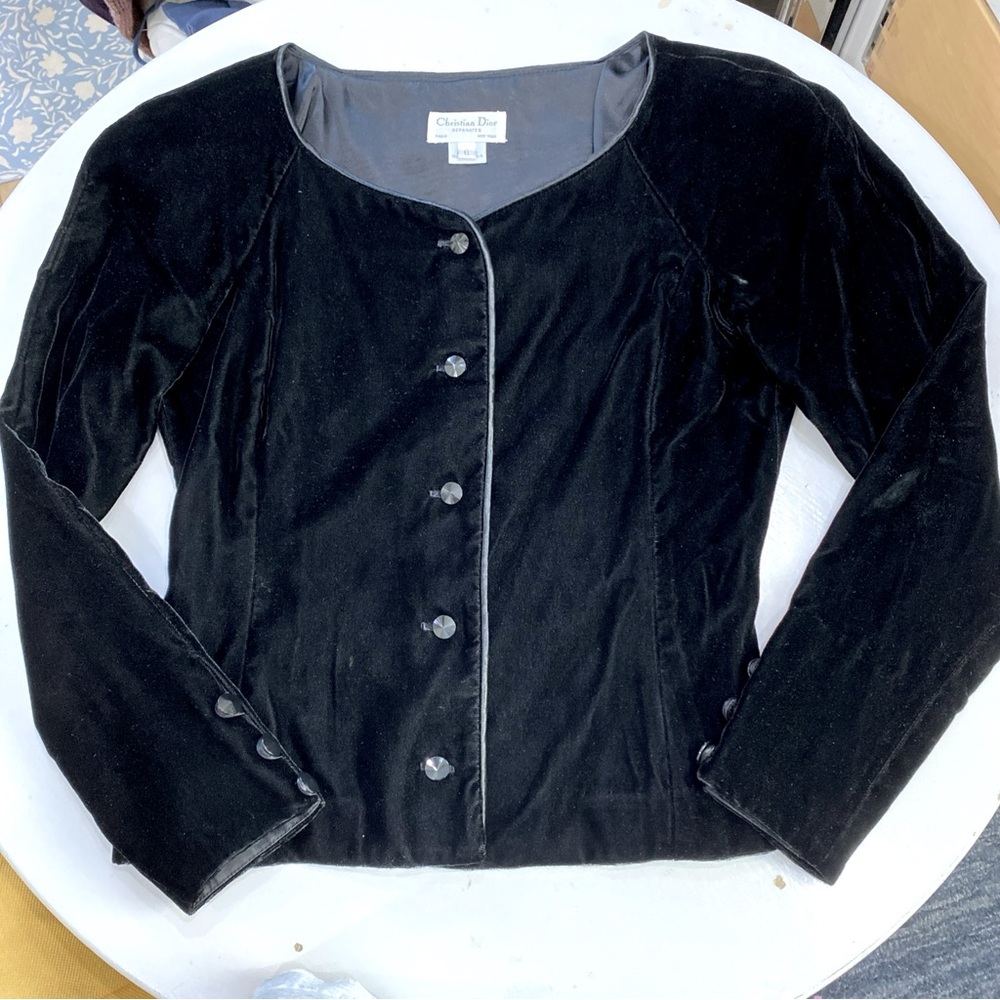 VTG Christian Dior black velvet cropped Jacket with satin trim